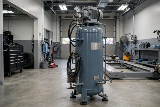 Industrial air compressor in an auto repair shop, a used air compressor buyers should inspect before purchase