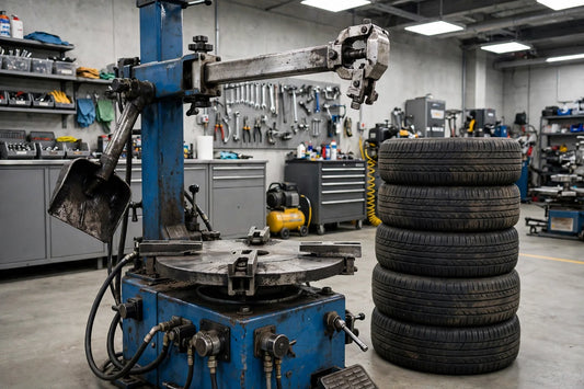 Used tire changer machine in an auto repair shop, a buying guide for shops considering buying a used tire changer